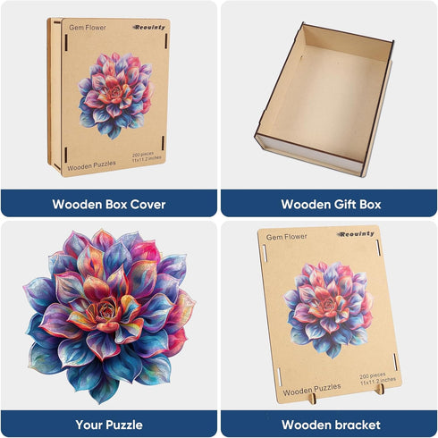 Wooden Puzzle for Adults - Gem Flower Wooden Jigsaw Puzzles (200pcs), Beautiful Gift for Family Game