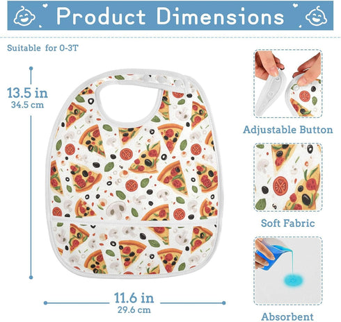 IHCVHQX 1 Pack Baby Feeding Bibs for Boys Girls Pizza Slices Mushrooms Button Newborn Infant Bibs Teething Bib