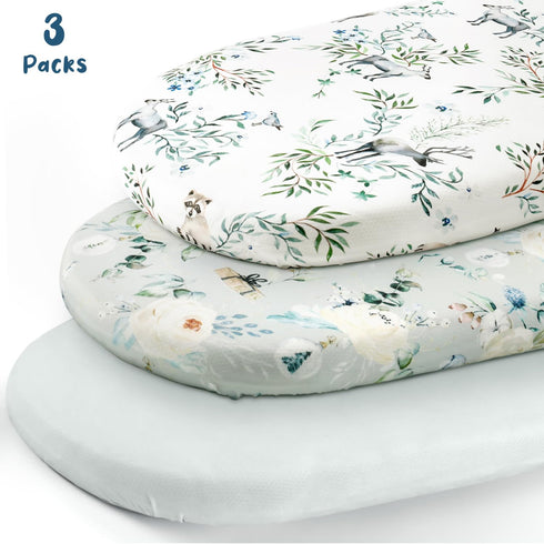 Set 3 Pack, Stretchy Ultra Soft Fitted Bassinet Sheet Universal Fit for Bassinets Baby Cradle Moses Basket Oval