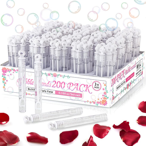 200 Pack Mini Bubble Wands, White Bubble Stick Toy Bulk for Weddings, Anniversaries, Celebrations, Party Favors for