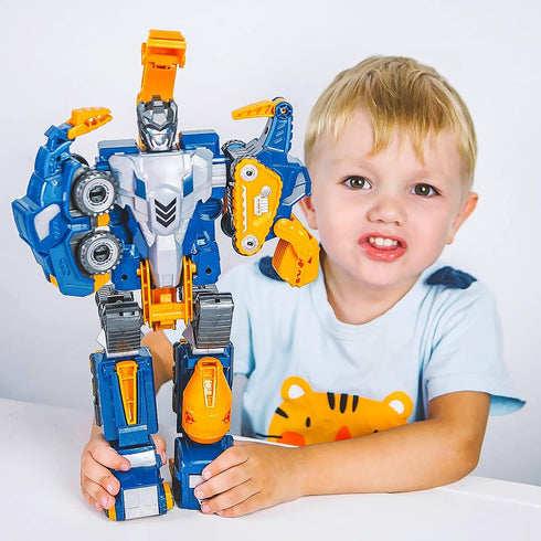 Set, 5pcs 3 4 5 6 7 Toddler Construction Car Transform Dinosaur Rescue Robot with Magnetic Connectors, Assemble