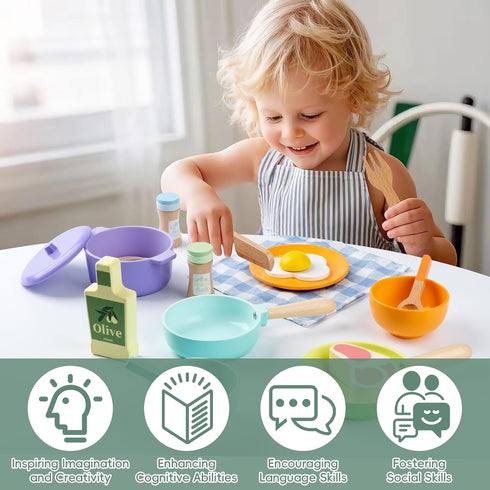 Sets Sets, 3 4 5 Wooden Kitchen Toys for Toddlers, Montessori Pretend Play Kitchen Accessories, Play Food for Kids