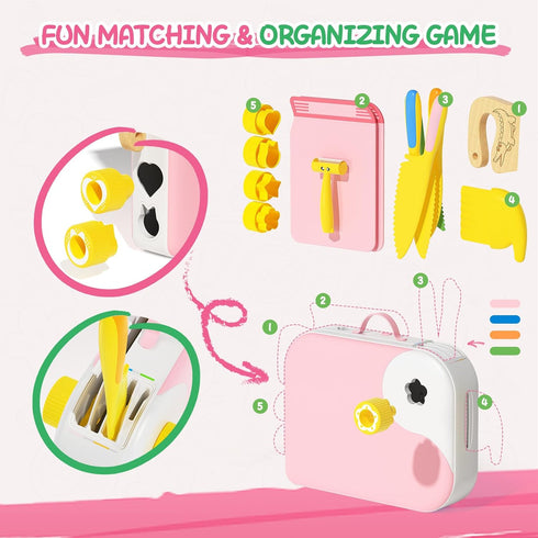 Set 3 4 5 6 7 8 Kids Kitchen Knife for Real Cooking with Storage Box Pink, Montessori Kitchen Toy with Cutting Board
