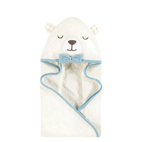 Hudson Baby Unisex Baby Cotton Animal Face Hooded Towel, Gingham Bear Boy,