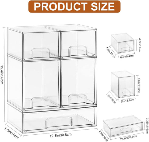Rolheit 5 Pack Countertop, Baby Bottle Organizer - Stackable Clear Drawers with Labels, Baby Storage Solution Container