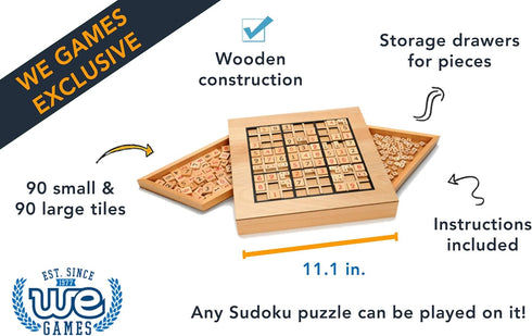 WE Games Wooden Sudoku Puzzle Board Game with Number & Thinking Tiles - 11 in