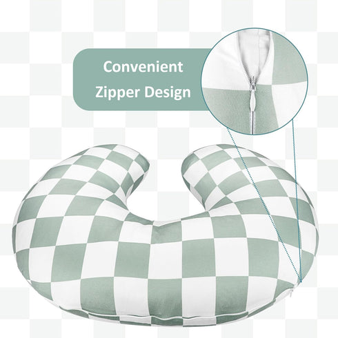 Green Checkerboard Nursing Pillow Cover with Matching Baby Blanket
