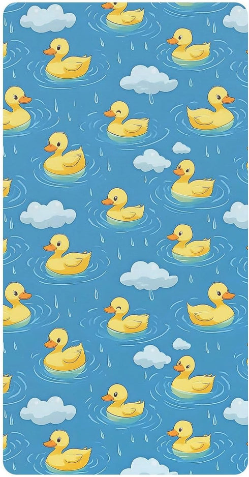 Swimming 28in 52in Yellow Ducks Rain Baby Crib Sheets for Boys Girls Soft Toddler Standard Mattress Fitted Bed Sheet x