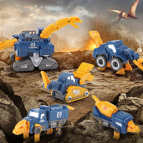 Set, 5pcs 3 4 5 6 7 Toddler Construction Car Transform Dinosaur Rescue Robot with Magnetic Connectors, Assemble