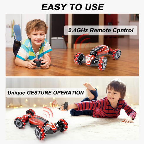 Gesture Sensing RC Stunt Car, 4WD Remote-Controlled Vehicle, Bidirectional Drifting Off-Road with Music & Lights