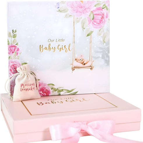 Luxury Baby Girl Memory Book Set Keepsake Journal & Milestone Album from