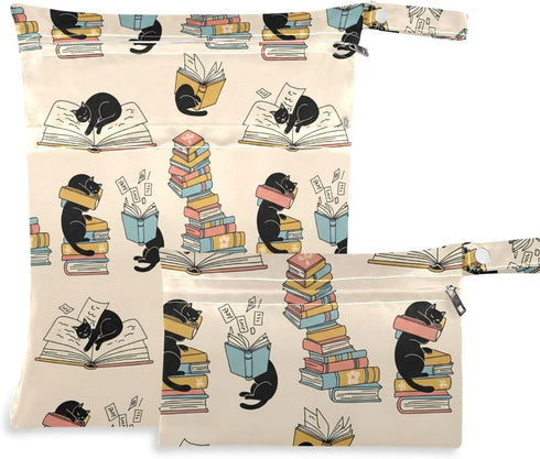 Burbuja Cat in Books Wet Dry Bags for Baby Cloth Diaper 2 Pack,