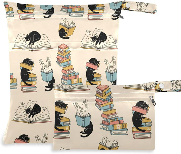 Burbuja Cat in Books Wet Dry Bags for Baby Cloth Diaper 2 Pack,