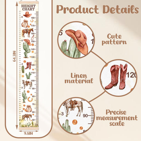 Guawubiang Height Chart for Wall Decor, Cowboy Decor Height Chart for Boys, Height Measurement Chart for Wall Art