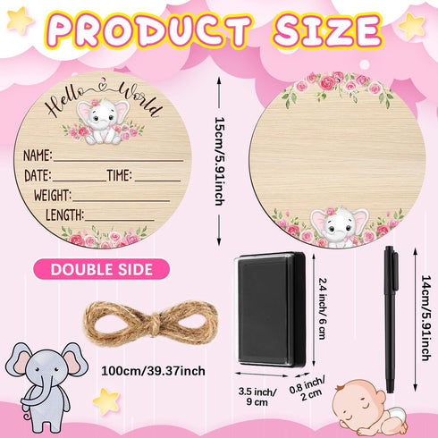 Thyle Baby Announcement Wooden Name Sign for Hospital Birth Double Sided Newborn Welcome Sign with Marker Pen and Ink