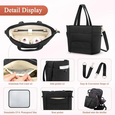 Adworte Pack 16 Wearable Breast Pump Bag for Working Mom, Breastmilk Cooler Tote Bag with Insulated Compartment, Breast