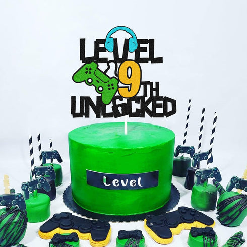 Happy 9th Birthday Cake Topper, Level 9 Unlocked for Boys, Video Game Controller Theme Party Supplies