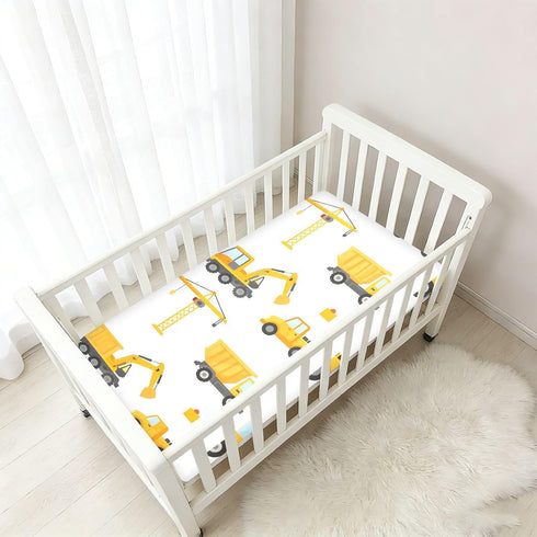 CZXW 52" 28" Cute Construction Vehicles Crib Sheets Fitted x Natural Cotton Soft & Breathable for Baby Crib Mattress