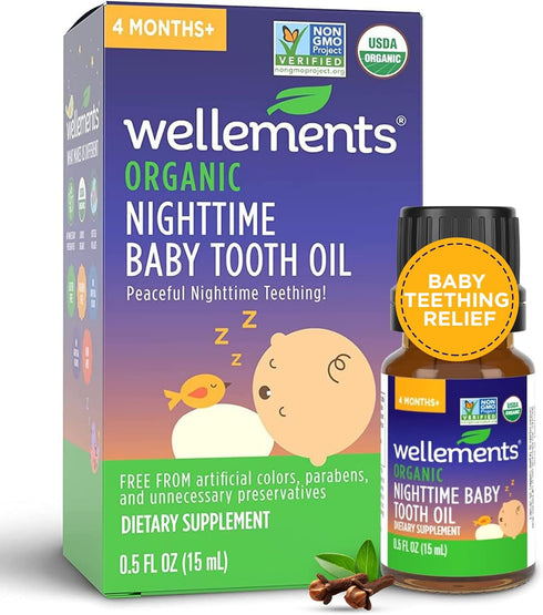 Wellements Organic Nighttime Baby Tooth Oil for 4 Months+ (0.5 Fl Oz)