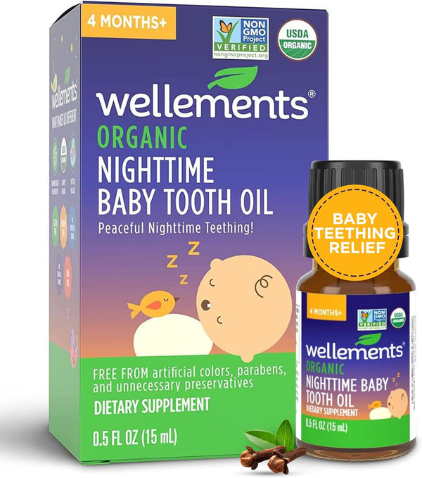 Wellements Organic Nighttime Baby Tooth Oil for 4 Months+ (0.5 Fl Oz)