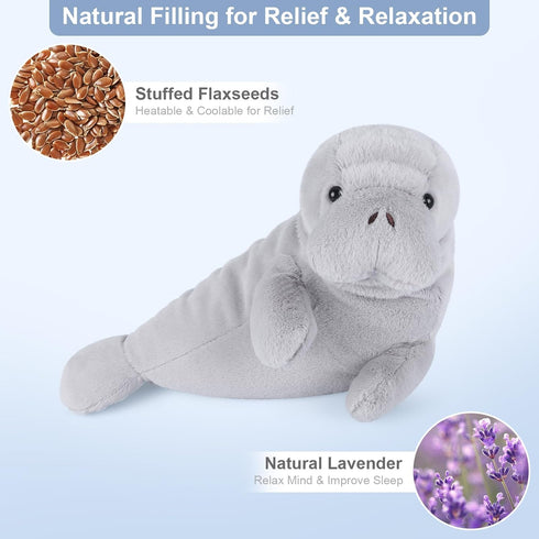 SuzziPals Heatable & Coolable Manatee Plush, Microwavable Stuffed Animal Heating Pad for Soothing & Relaxation
