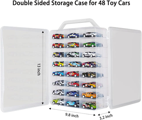 ZZFENGKR 48 1:64 Portable Transparent Double Sided Storage Case - Compartments for Toy Cars, Matchbox Cars, Scale Model