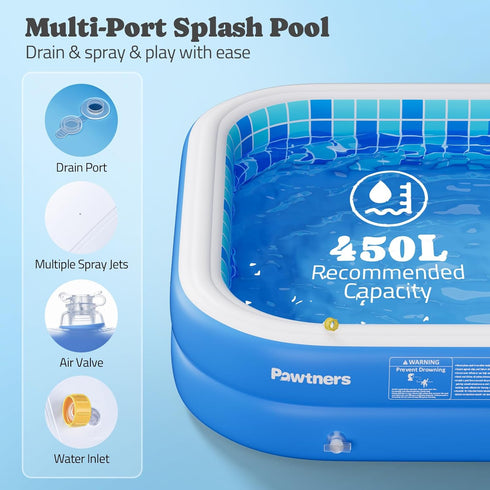Swimming 64.2x12.2 Inflatable Pool for Kids, Non-Slip Sprinkler Splash Pad for Backyard, Thickened PVC Kiddie Pool