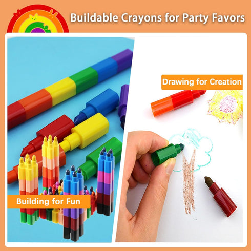 DueHoppee 18 Crayon,12-Colors-in-1 (18) Pcs Stackable Crayons,Mini Crayons for Kids Party Favors,Bulk Stacking