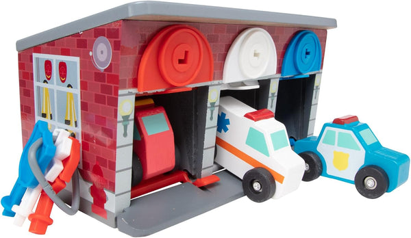 Melissa & Doug Toy Keys and Cars Wooden Rescue Vehicles and Garage
