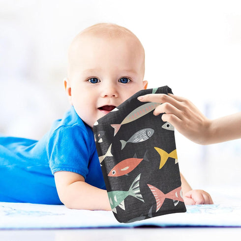 YETTASBIN 4 5 Pack Fish Muslin Baby Hand Washcloths, Soft Cotton Bath Face Towel, Layers Extra Absorbent Feeding Burp