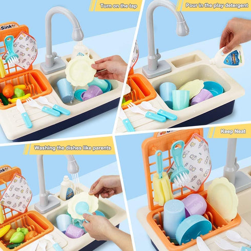 Set Playset BOBXIN Play Sink with Running Water, Kids Play Kitchen Toy Sink Electric Dishwasher, Pretend Role Play