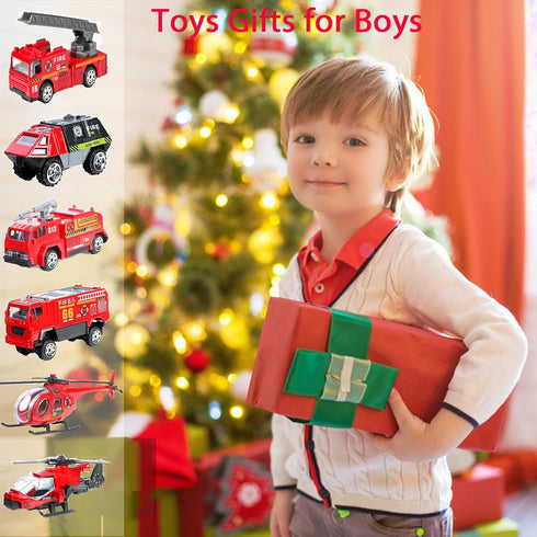 6 Playsets 4 5 6 7 8 9 10 11 12 Fire Truck Toy for Boys, Pcs Diecast Car Fire Truck, Helicopter,Ladder Truck, Fire