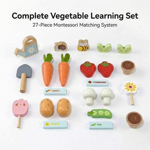 Set 3+, PairPear Montessori Wooden Vegetable Matching Toy Play Food Garden for Toddlers Preschool Learning Sorting