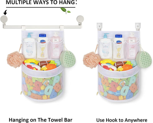 Baby Bath Toy Organizer, Quick Drying Mould Proof, Large Capacity Multi Use Bathtub Toy Storage Bag (White)