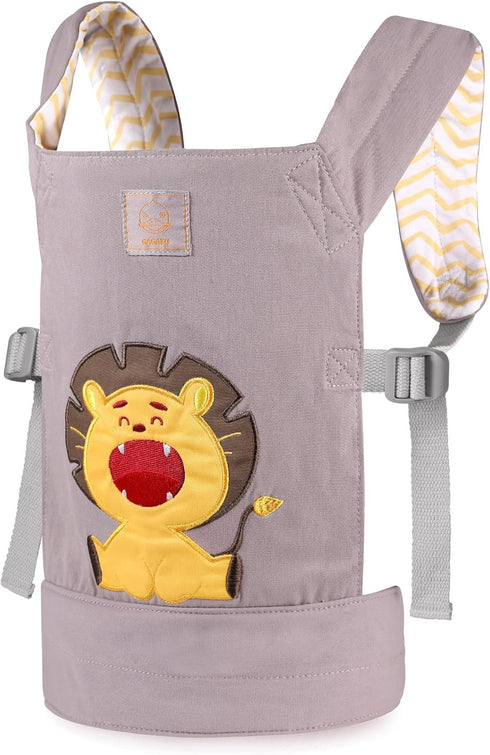 GAGAKU Toy Baby Doll Carrier for Little Girls Boys, Reborn Realistic Baby Dolls accessories - Gray Embroidered Lion