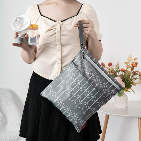 14in 12in, Waterproof Wet Dry Bag for Breast Pump Parts - x Perfect for Moms at Work - Wave Design