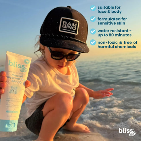 50 Bliss Baby Sunscreen, Premium SPF Sunscreen Mineral Lotion, Natural Zinc Oxide, Hypoallergenic, Non-toxic