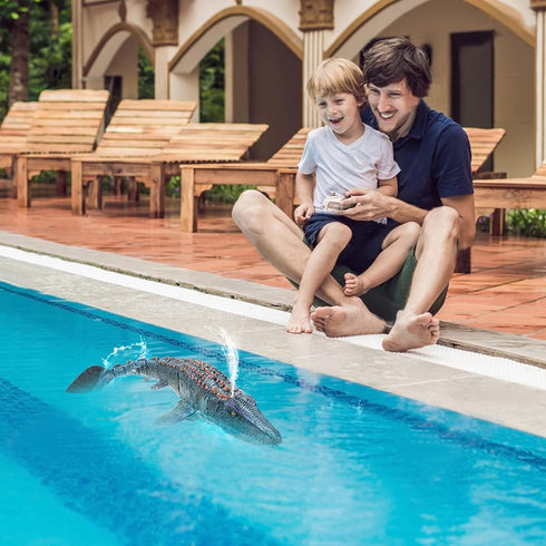 3 4 5 6 7, Swimming fromeasy Remote Control Dinosaur Toys for Kids Mosasaurus Diving Toys RC Boat with Light and Spray