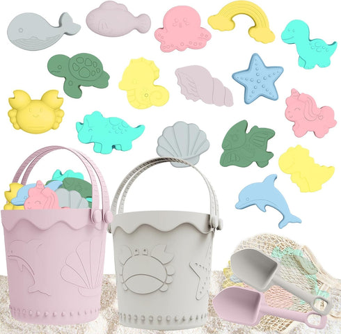 TGIQROVE 21Pcs Baby Beach Toys, Silicone Beach Toys, Baby Beach Essentials, Travel Friendly