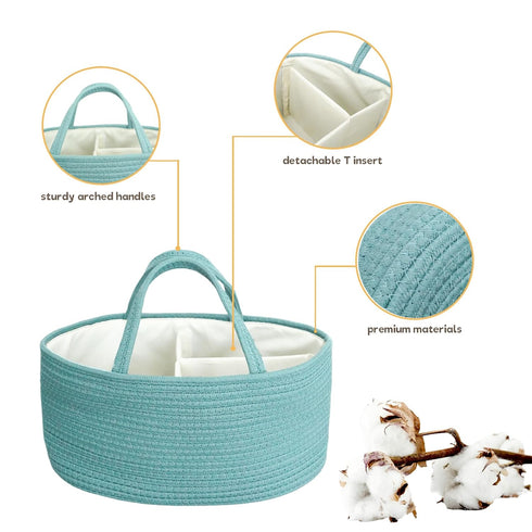 luxury little Diaper Caddy Organizer, Large Cotton Rope Nursery Baby Basket, Changing Table Organizer for Baby Diaper