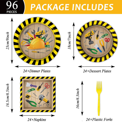 chiazllta 96 Pcs Handyman Tools Party Paper Plates and Napkins, Construction Birthday Party Decorations for 24 Guests