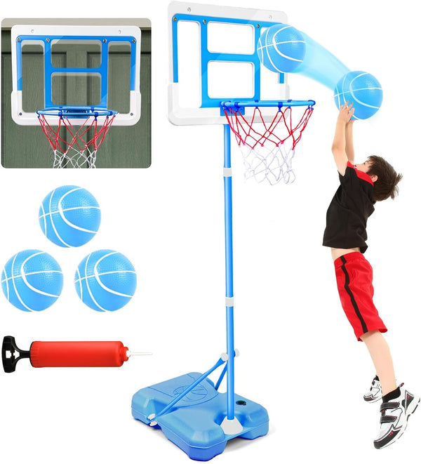 Kids Basketball Hoop Adjustable Height 3.5FT-6.2FT, Mini Indoor/Outdoor Game Gift for Boys & Girls (Blue)