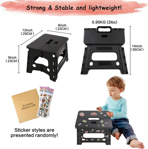 SUMBABO (1 Kids Folding Step Stool for Toddlers Safety Lock to Stable Black)