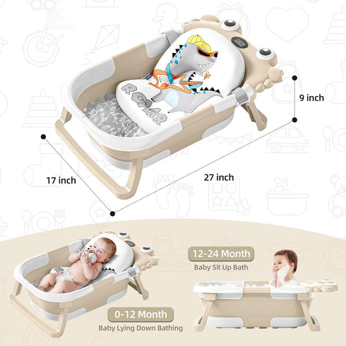 WyfKyd Set 0-36 Collapsible Baby Bathtub for Infants to Toddler with Real-time Temp Monitor+Floating Cushion,Foldable