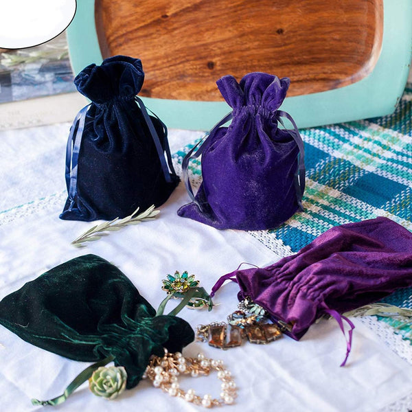 Huji Luxurious Cloth Velvet Soft Tarot Magic Drawstring Bags, Jewelry Pouch Bags, Tarot Card Size Dice Bags, Bundle of