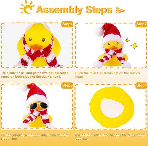 Christmas Rubber Ducks Car Ornaments, Mini Yellow Duck Dashboard Decorations with Hat, Scarf, Sunglasses - 2 Inches (C5)