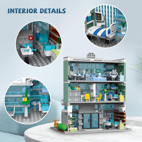 City Hospital Toy Building Set with LED Lighting, Compatible with Lego, Modular Architecture Set for Adults