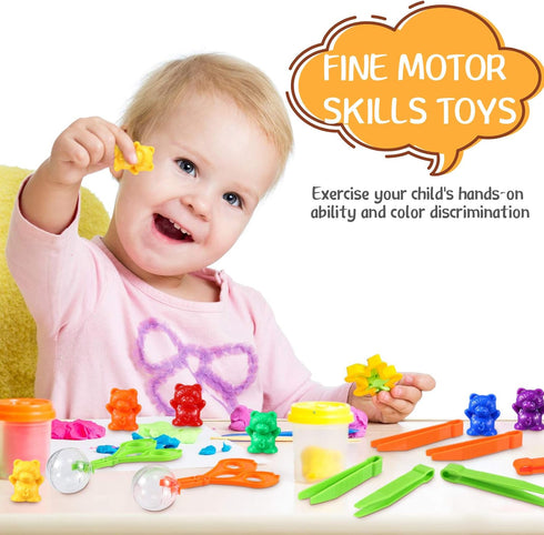 74 Pieces Counting Sorting Bears Set, Sensory Bin Tools with 60 Rainbow Sorting Bears, Tweezers, Scissors Clips,