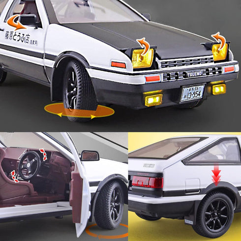 1/24 Diecast Cars Initial D Toyota Trueno AE86 Car Model, Sports Car Toys for Kids and Adults, Pull Back Vehicles