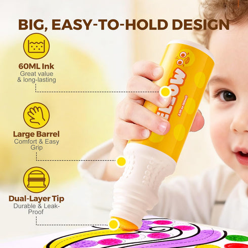12 120 20 Jar Melo Washable Dot Markers for Toddlers, Colors Dot Paints with Printed PDF & Activity Papers, Non-Toxic